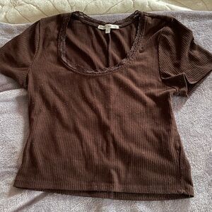 Brown Ribbed Women's Top